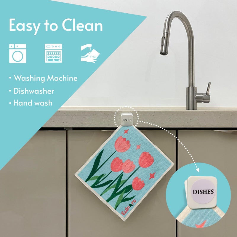 Eulnars Swedish Dishcloths  8 Pack Reusable Paper Towels with Clips  Non-Scratch Swedish Dish Towels for Kitchen  Super Absorbent Cellulose Dish Cloths  Biodegradable  No Odor Cleaning Rags - Image 5